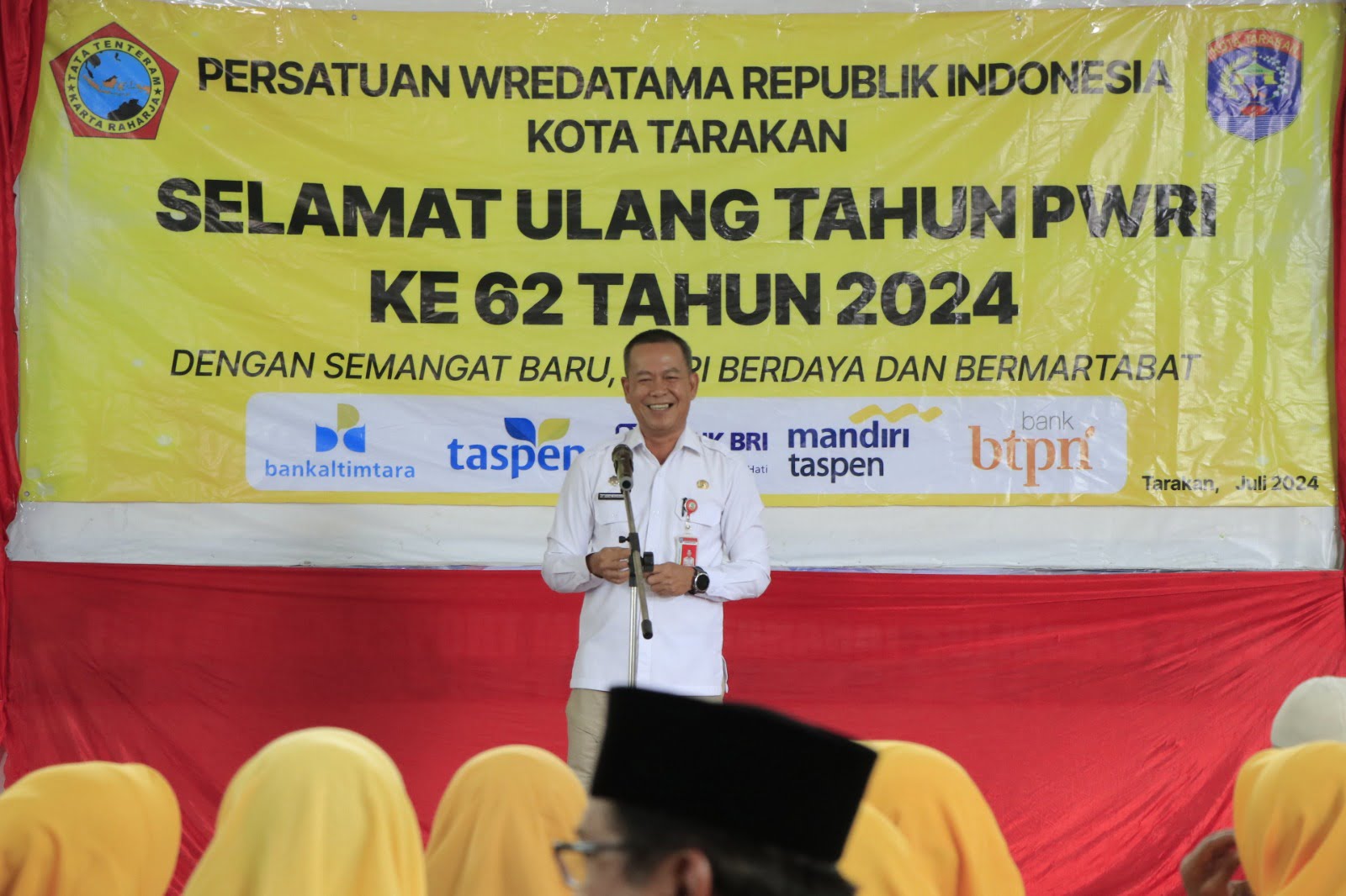 PWRI : Asisten Bidang Pemerintahan dan Kesra Setprov Kaltara, H Datu Iqro Ramadhan, S.Sos, M.Si menghadiri peringatan HUT ke-62 PWRI Tarakan, Rabu (24/7/24).