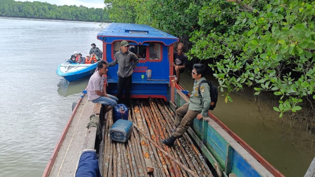 PANTAU MANGROVE: Petugas UPTD KPH Tarakan saat memantau hutan Mangrove yang berada di wilayah Delta Sungai Kayan, yang dalam waktu dekat akan dibangun Pos Jaga Mangrove.