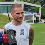 Gelandang tim nasional Argentina Alexis Mac Allister saat memberikan pernyataan menjelang laga semifinal Piala Dunia 2026 kontra Inggris di Atlanta United Training Ground, Marietta, Georgia, Selasa (14/7/2026). (ANTARA/Michael Siahaan)